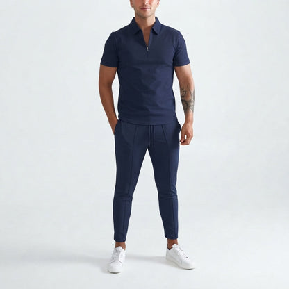 Conjunto de dos piezas de camisa con cierre y pantalón para hombre