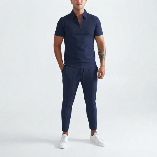 Conjunto de dos piezas de camisa con cierre y pantalón para hombre