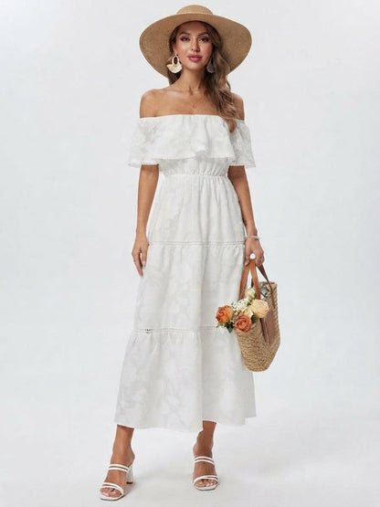 Vestido Maxi con Hombros Descubiertos y Capas para Invitada de Boda para Mujer