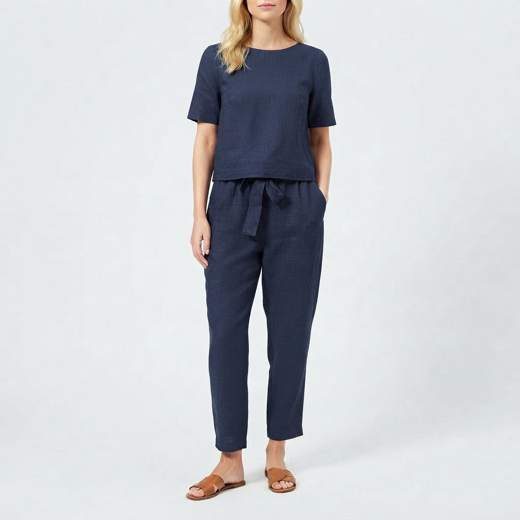 Conjunto de dos piezas holgado con cinturón para mujer