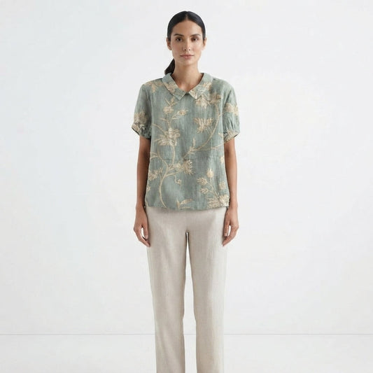 Top Casual con Cuello y Estampado Floral para Mujer