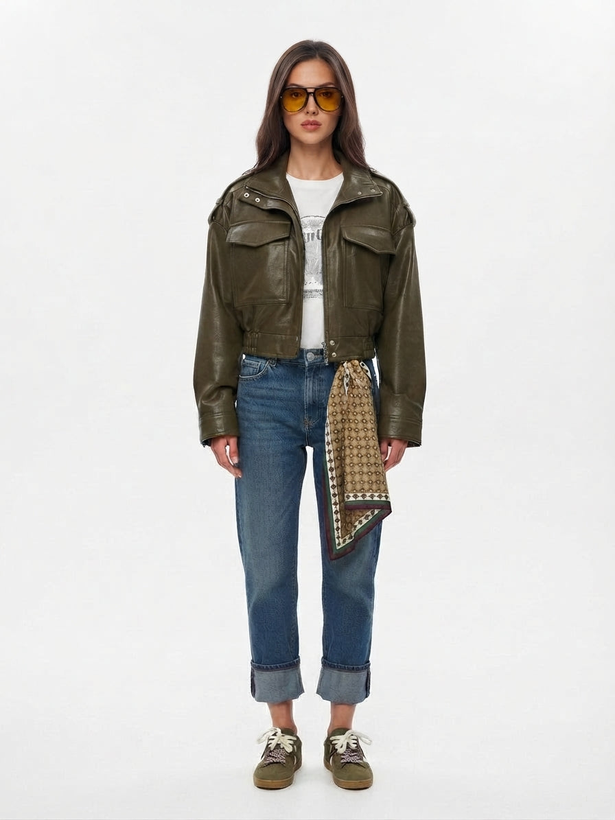 Chaqueta biker con cierre frontal para mujer