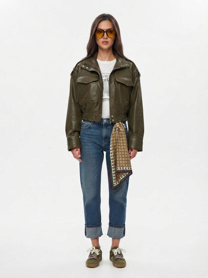 Chaqueta biker con cierre frontal para mujer