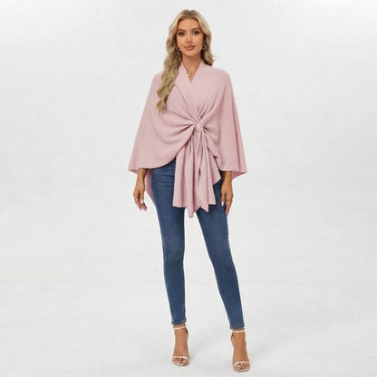 Top fluido drapeado con nudo para mujer