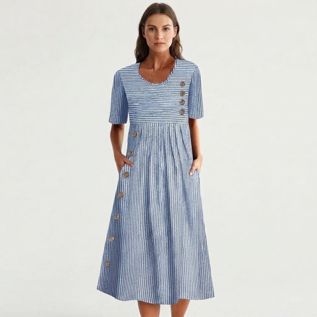 Vestido de manga corta con detalle de botones para mujer