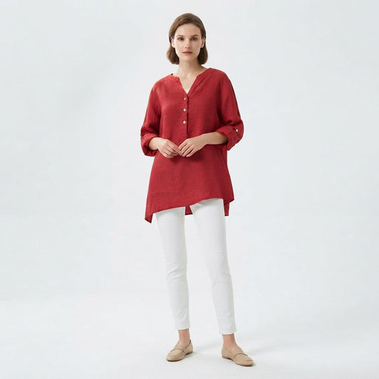 Camisa casual holgada con botones frontales para mujer