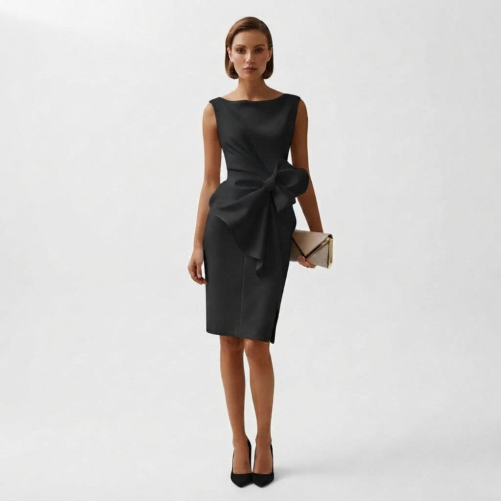 Vestido midi sofisticado con detalle de lazo para mujer
