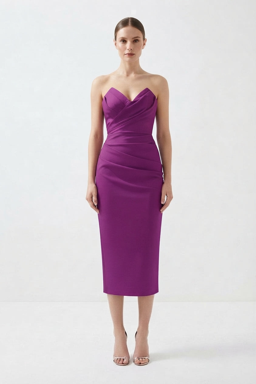 Vestido Midi Strapless con Volantes en Capas para Mujer