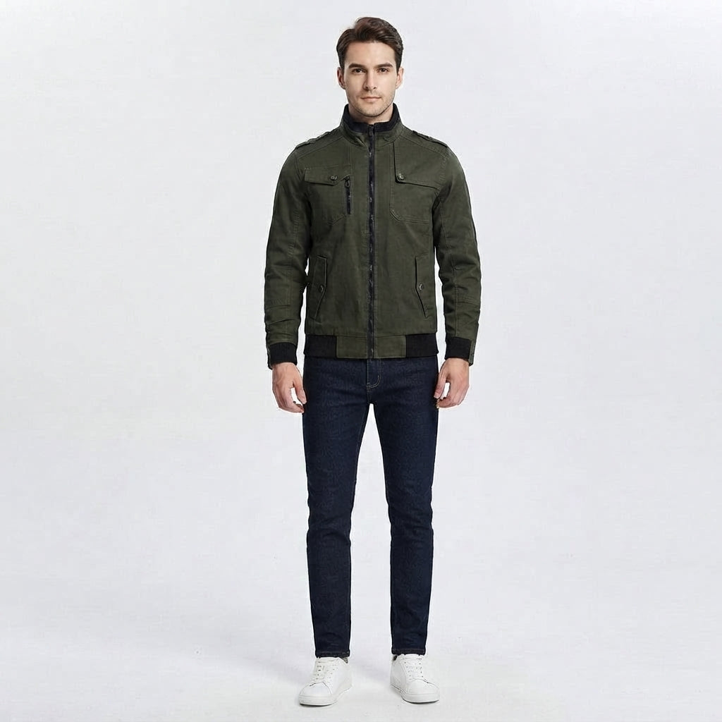 Chaqueta Bomber con Cierre y Múltiples Bolsillos para Hombre