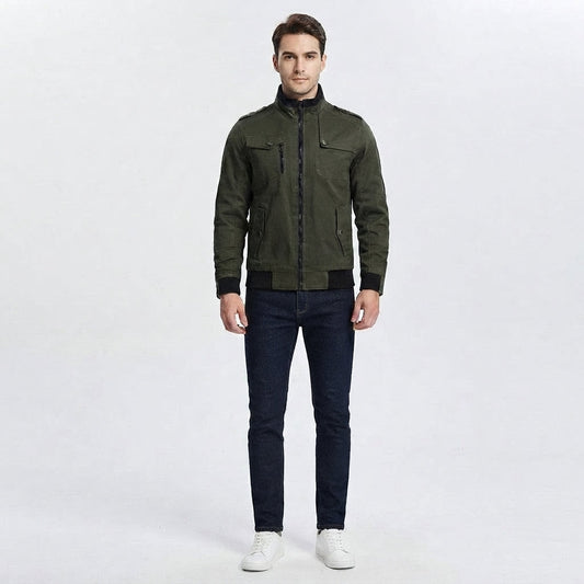 Chaqueta Bomber con Cierre y Múltiples Bolsillos para Hombre