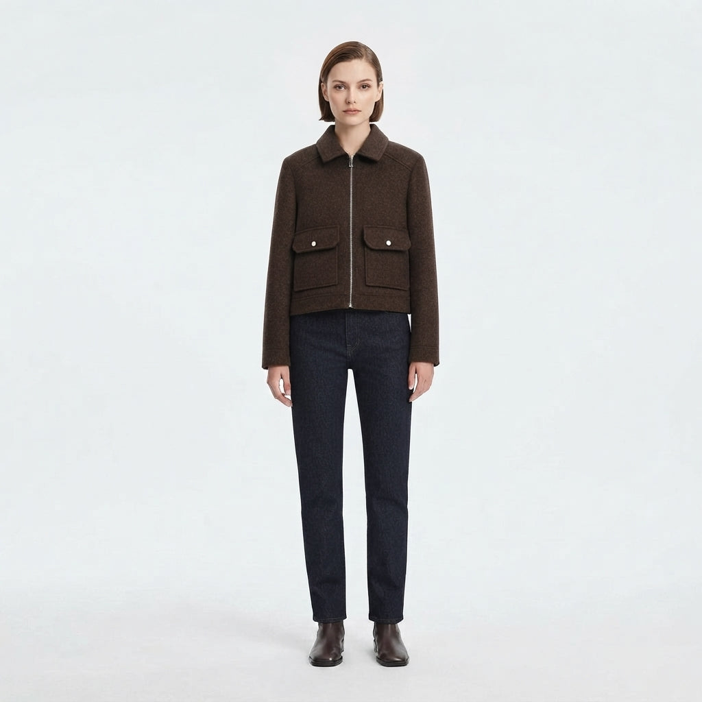 Chaqueta bomber corta con cierre para mujer