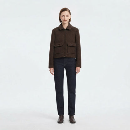 Chaqueta bomber corta con cierre para mujer