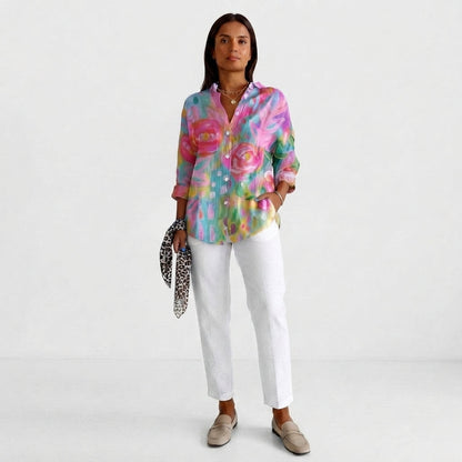 Camisa Abotonada con Estampado Floral Multicolor para Mujer