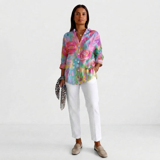 Camisa Abotonada con Estampado Floral Multicolor para Mujer