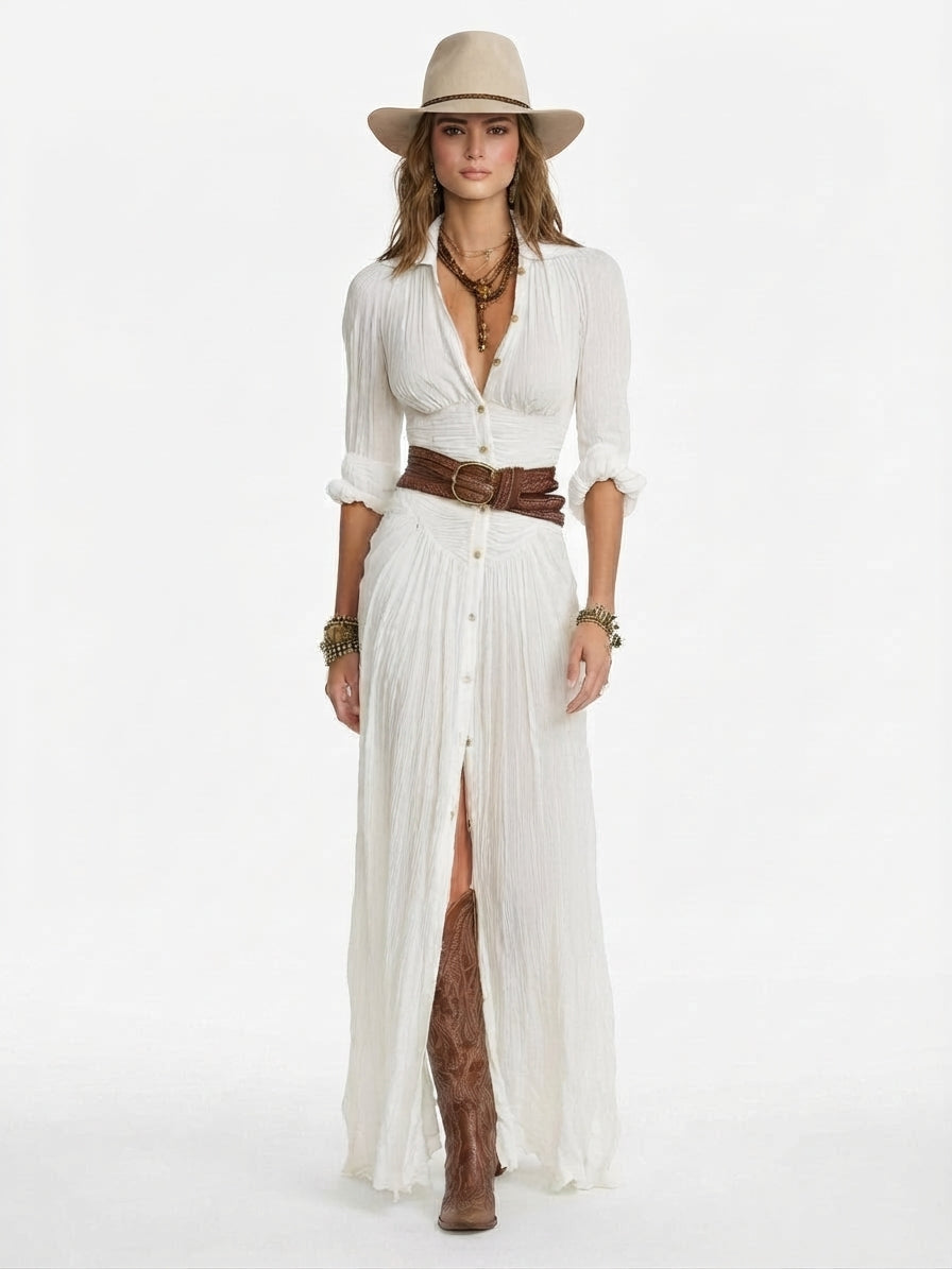 Vestido Maxi Liso Refinado para Mujer