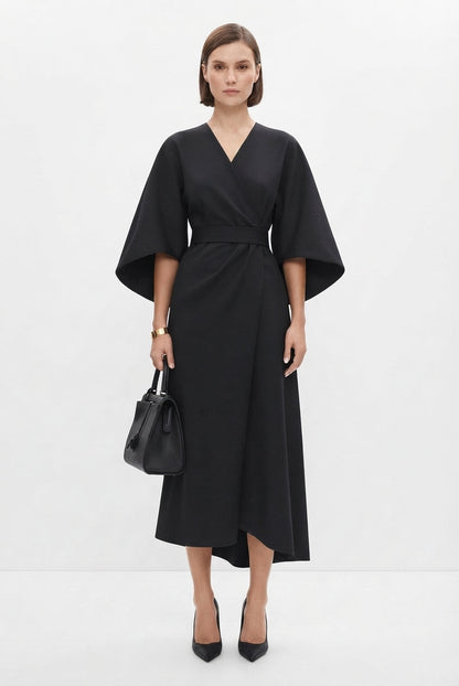 Vestido midi con mangas kimono y cinturón para mujer