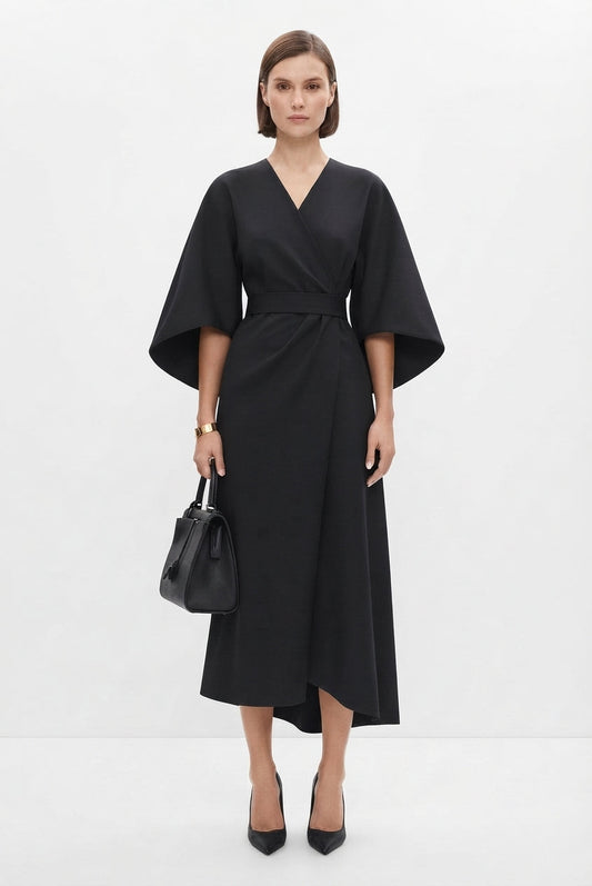 Vestido midi con mangas kimono y cinturón para mujer