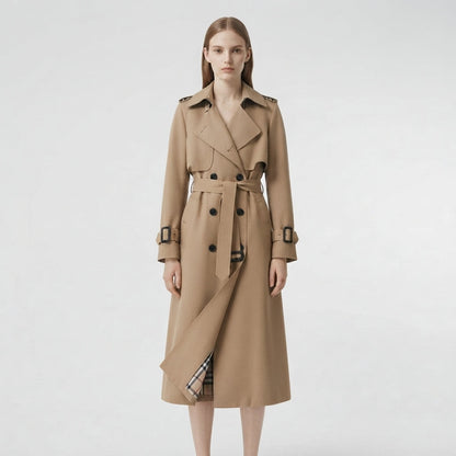 Trench coat largo cruzado con cinturón para mujer