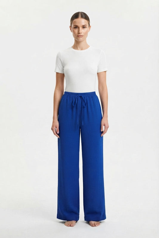 Pantalón palazzo de pierna ancha con cordón y bolsillos para mujer
