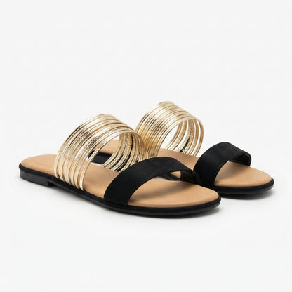 Sandalias Planas Estilo Mule con Doble Tira y Puntera Abierta para Mujer