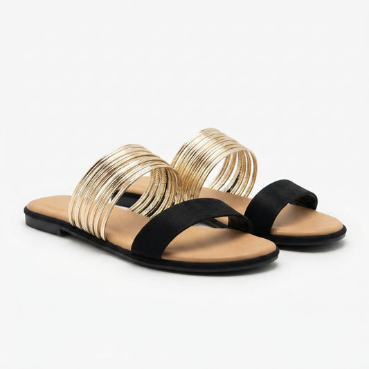 Sandalias Planas Estilo Mule con Doble Tira y Puntera Abierta para Mujer