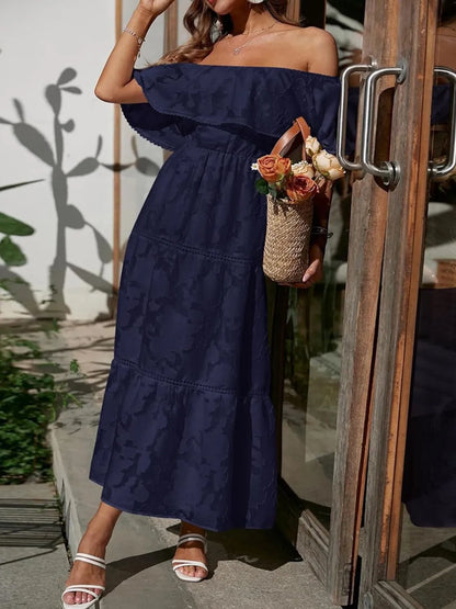 Vestido Maxi con Hombros Descubiertos y Capas para Invitada de Boda para Mujer