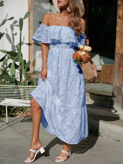 Vestido Maxi con Hombros Descubiertos y Capas para Invitada de Boda para Mujer