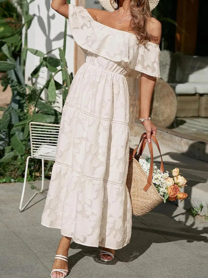 Vestido Maxi con Hombros Descubiertos y Capas para Invitada de Boda para Mujer