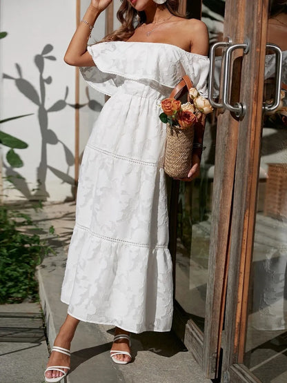 Vestido Maxi con Hombros Descubiertos y Capas para Invitada de Boda para Mujer