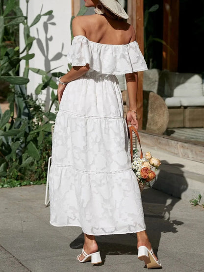 Vestido Maxi con Hombros Descubiertos y Capas para Invitada de Boda para Mujer