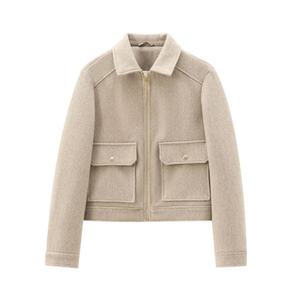 Chaqueta bomber corta con cierre para mujer