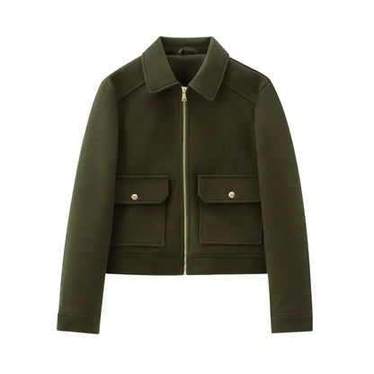 Chaqueta bomber corta con cierre para mujer