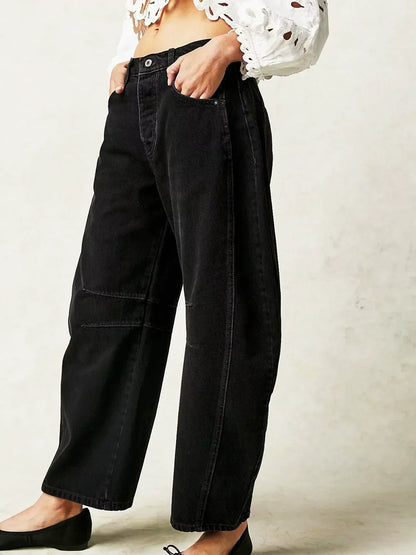 Jeans Denim de Pierna Ancha con Estampado de Leopardo para Mujer