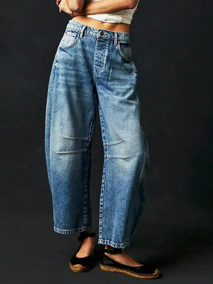 Jeans Denim de Pierna Ancha con Estampado de Leopardo para Mujer