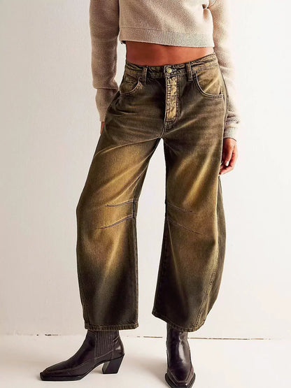 Jeans Denim de Pierna Ancha con Estampado de Leopardo para Mujer