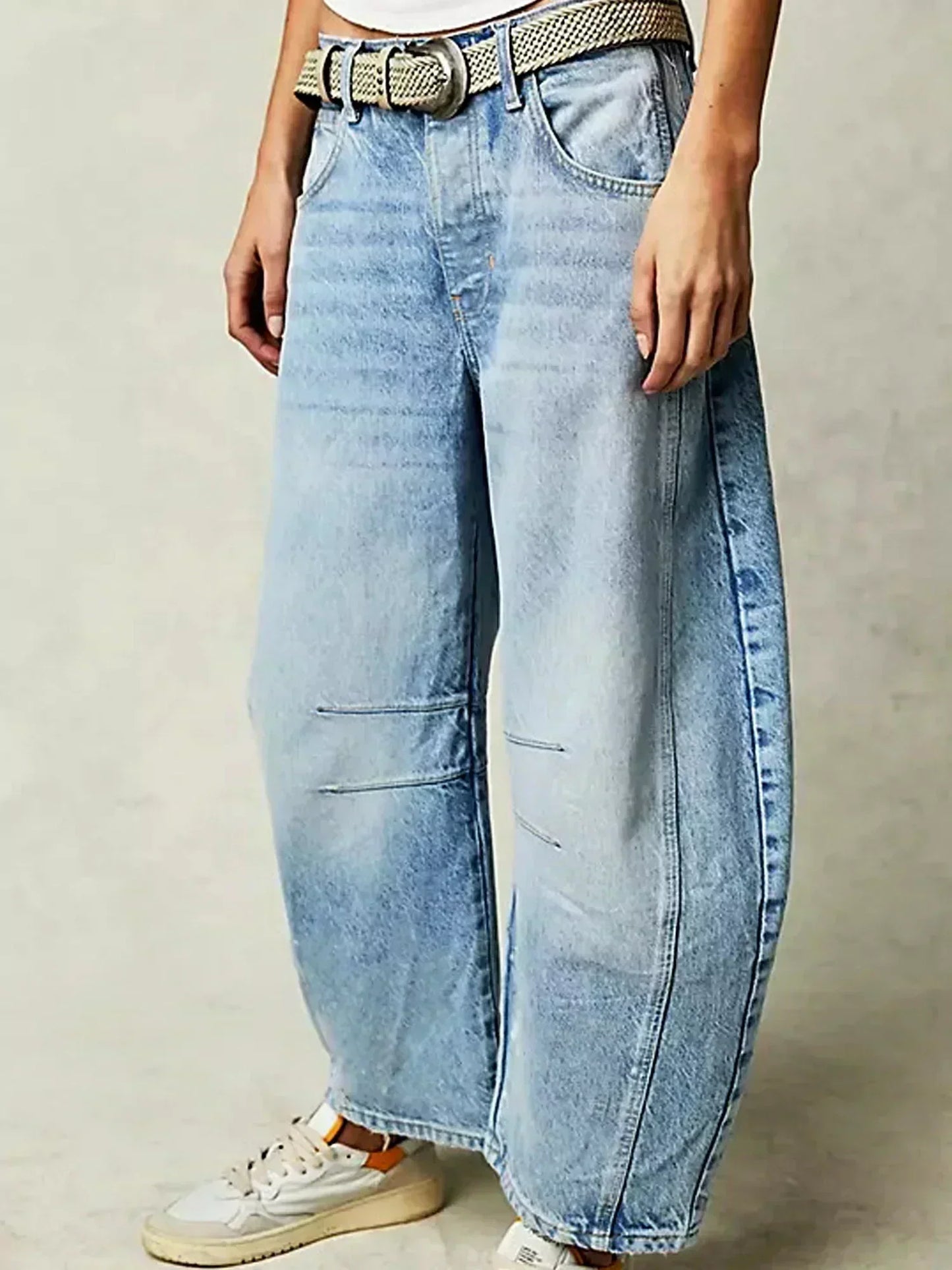 Jeans Denim de Pierna Ancha con Estampado de Leopardo para Mujer