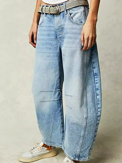 Jeans Denim de Pierna Ancha con Estampado de Leopardo para Mujer