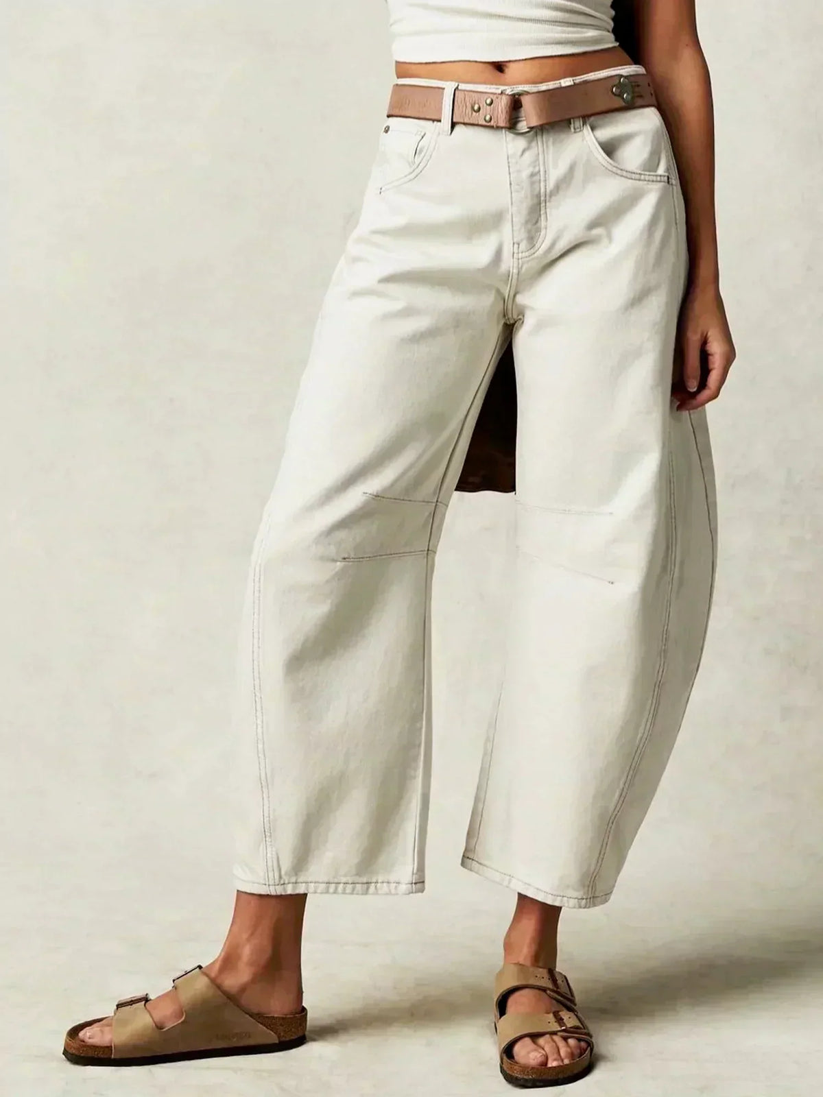 Jeans Denim de Pierna Ancha con Estampado de Leopardo para Mujer