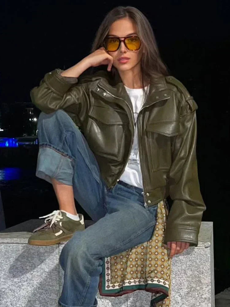 Chaqueta biker con cierre frontal para mujer
