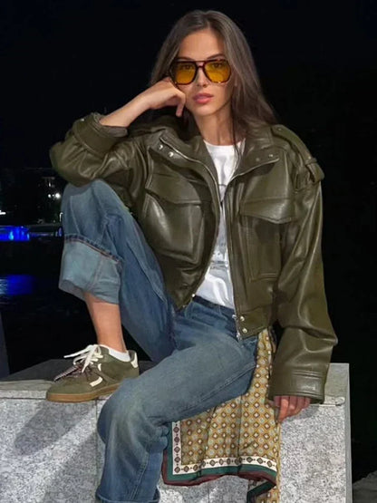 Chaqueta biker con cierre frontal para mujer