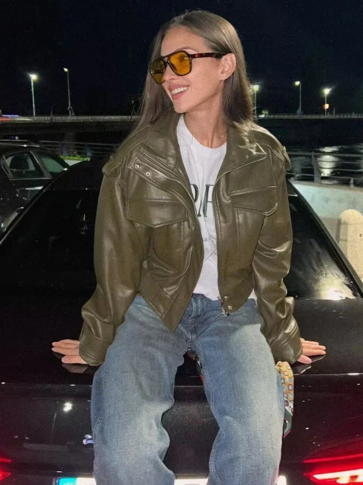 Chaqueta biker con cierre frontal para mujer