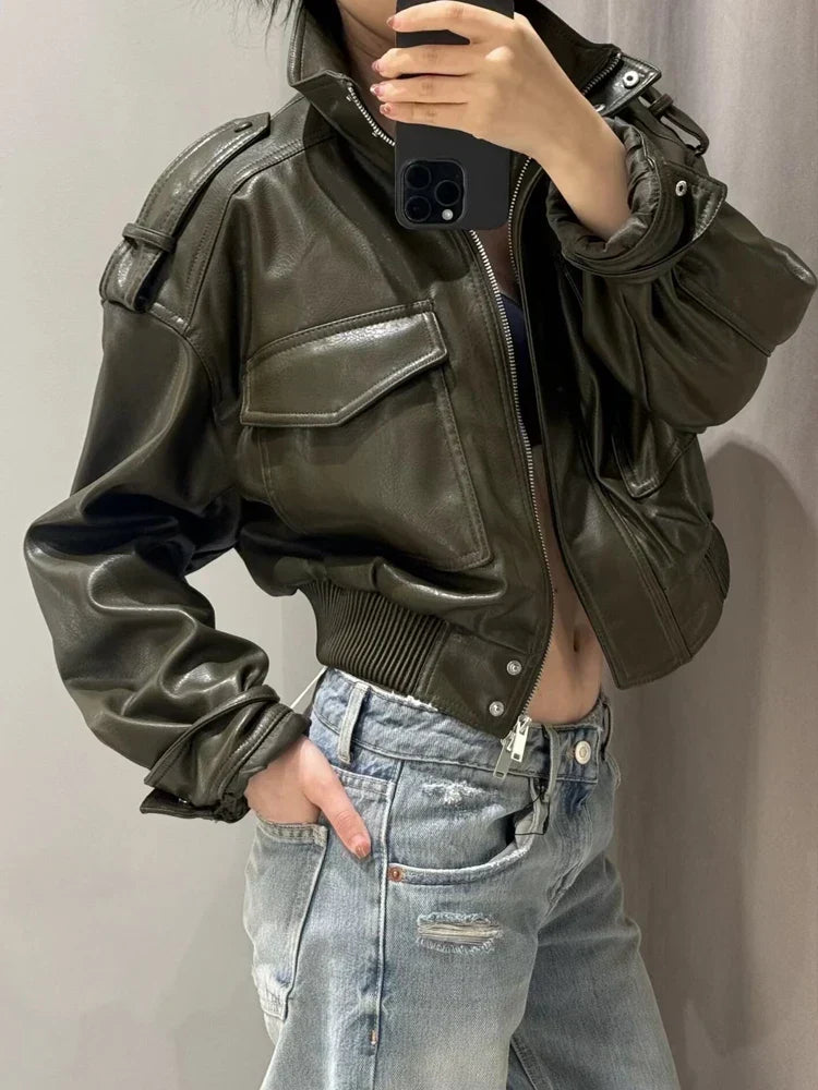 Chaqueta biker con cierre frontal para mujer