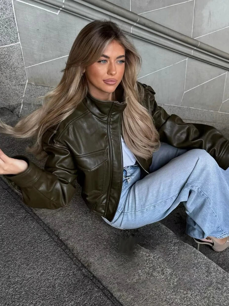Chaqueta biker con cierre frontal para mujer