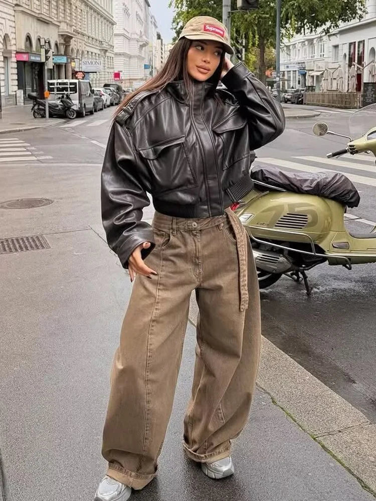 Chaqueta biker con cierre frontal para mujer